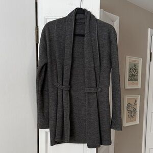 Elena Solano Gray 100% Wool Open Front Cardigan Small Shawl Collar